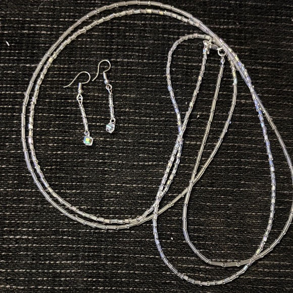 Jewelry - Elegant Silver Beaded Necklace and Earring Set